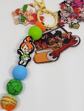 Handmade Flintstones Pebbles Flintstone Silicone Beaded Keychain